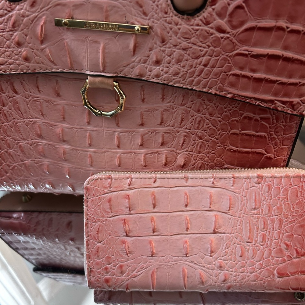 Pink Crocodile Embossed Wallet with Gold-Tone Hardware